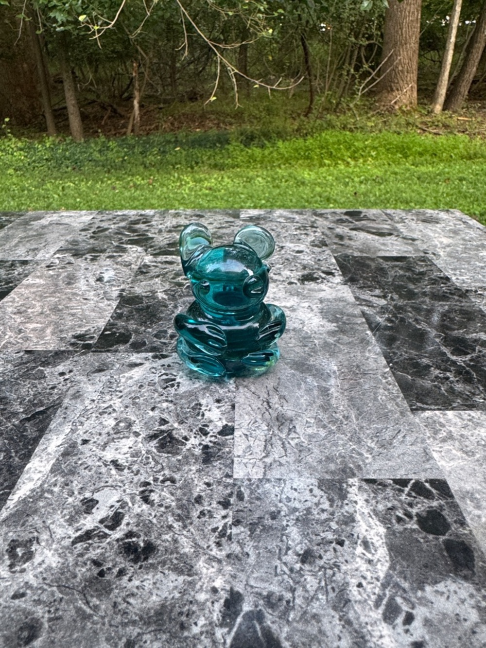Teal Glass Bear Figurine - Decorative Home Art